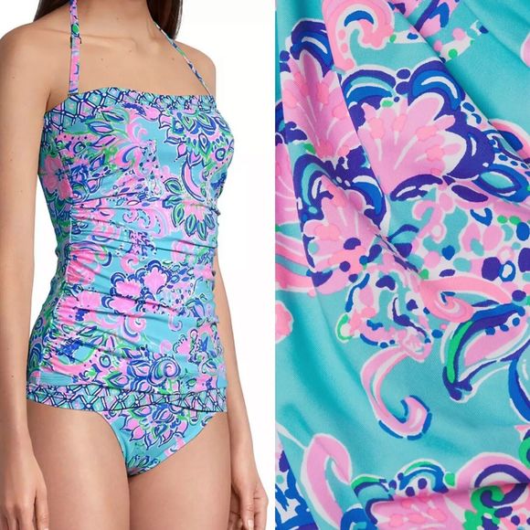 New LILLY PULITZER 0 JUSTINA TANKINI BLUE HORIZON JUNGLE SUNRISE - Picture 2 of 11
